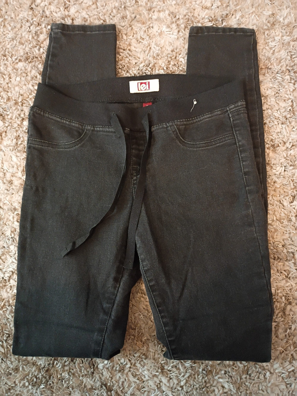 lei Black Women's Pull-On Jeans with Drawstring Waist Size S Regular